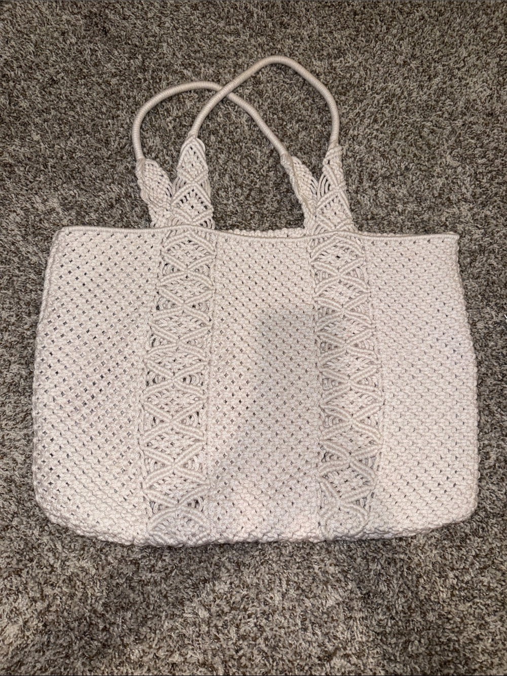 Woven Crochet Tote Bag in White